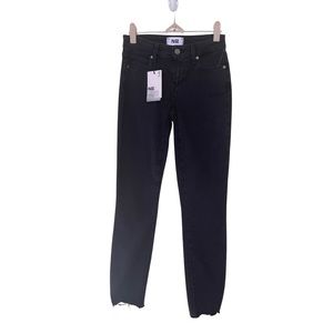 Paige Chewed Frayed Hem Straight Leg Black Jeans